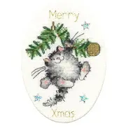 Bothy Threads Borduurpakket kerstkaart Swing into Xmas -