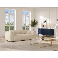 Vente-unique Driezitsslaapbank express in beige ribfluweel - Slaapoppervlak 140 cm - POGNIA