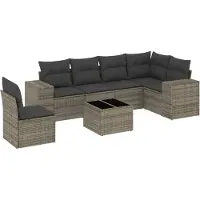 vidaXL 7-delige Loungeset met kussens poly rattan grijs