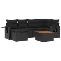 vidaXL 7-delige Loungeset met kussens poly rattan zwart