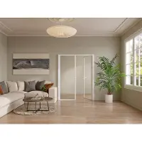 Vente-unique Omkeerbaar dubbel aluminium en gehard glas deurblok - 2 x H204 x B93 cm - Wit - LOXTON