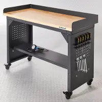 Datona Werkbank PRO - bamboe werkblad - legbord verrijdbaar - 150 cm - Zwart