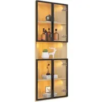 STILVORA Hoekvitrinekast - Met LED Verlichting En Glazen Deur - Voor Woonkamer En Kantoor - MDF - 62x32x160 Cm - Eiken