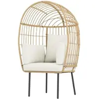 OKWISH Tuinfauteuil 95 X 80 X 155 Cm - Eivormige Rattan Loungestoel Met Afneembare Kussens - Voor Balkon Terras Veranda - Rattan - Beige
