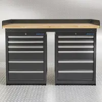 Datona Werkbank PRO - bamboe werkblad - 12 lades - 150 cm - Zwart