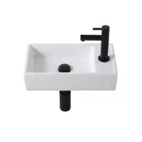 Adema Fuente Fonteinset - 41x22x10cm - keramiek - kraangat rechts - fontreinkraan mat zwart - afvoerplug - verlaagd sifon - glans wit