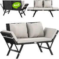 Casaria Polyrotan tuinbank met ligfunctie, zwart