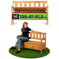 Kadax Tuinbank, 120 x 47 x 81,5 cm, weerbestendige vezelplaatbank met opbergruimte en rugleuning, bruin
