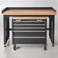 Datona Werkbank PRO - bamboe werkblad - gereedschapswagen - 150 cm - zwart