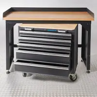 Datona Werkbank PRO - eiken werkblad - gereedschapswagen - 150 cm - Zwart