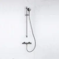 FortiFura Calvi douchekraan met glijstangset met ronde handdouche, metalen doucheslang Geborsteld Gunmetal PVD SW767491/SW799451/SW706207/SW767285