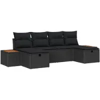 vidaXL Tuinbank Set 6 st Zwart poly rattan