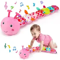 COOAU Baby speelgoed – muzikaal gevuld dier - pluchen rups speelgoed, geschikt voor 6-12 maanden - zintuiglijk speelgoed met gekreukel en rammelaar – cadeau voor jongens en meisjes voor verjaardag