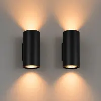 LUSENZ wandlamp Giove nova rond – 2x GU10 fitting – 10W max – dimbaar – mat zwart aluminium – IP20 – up downlight binnen – led wandlamp dimbaar woonkamer keuken slaapkamer