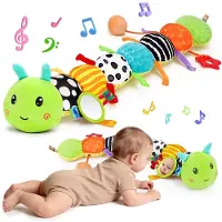 COOAU Baby zintuiglijk speelgoed 6-12 maanden – muzikaal dier gevuld pluchen rups speelgoed - geschikt voor 6-12 maanden - tummy time speelgoed met spiegel - gekreukel en rammelaar