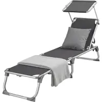 Songmics - Ligbed - Ligstoel - Opvouwbare - Verstelbare Rugleuning - Met Zonnescherm - Max 150 kg