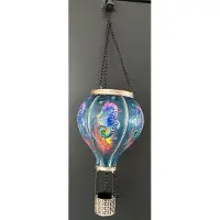 Impuls Decoratieve solarlamp luchtballon " met flame LED " - zeepaard print blauw - kunststof - hangend model - hoogte 37x dia 11 cm - Tuindecoratie - Tuinverlichting