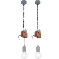 Globo Lighting Hanglamp hout eettafel hanglamp retro plafondlamp vintage, schroefklem metaal gegalvaniseerd, 1x E27 fitting, LxH 14x120 cm, set van 2
