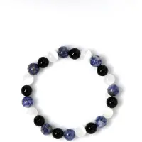 Cavill - Handgemaakte Edelsteenarmband 18 cm - Elastisch - Seleniet, Zwarte Onyx & Blauwe Jaspis - Ronde Kralen - Natuurlijke Energie & Kleurrijke Mix