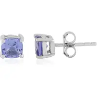 Cavill - 925 Sterling Zilver Oorbellen met 1,31 ct Tanzaniet - Platina Verguld - Antiek Kussen Geslepen Edelsteen - Luxe & Stijlvolle Dames Oorbellen