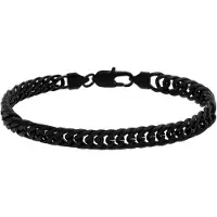 Lucardi - Heren Stainless steel herenarmband gourmet schakel zwart - Armband - Staal - Zwart - 2.10 cm