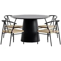 Svea - Elliott ronde tuintafel - zwart + 4x Nick tuinstoelen - zwart