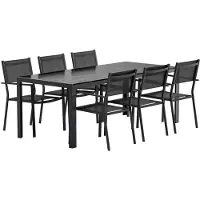 Svea - Reginald rechthoekige tuintafel - zwart + 6x Jami tuinstoelen - zwart