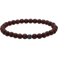 Lucardi - Heren Stainless steel herenkralenarmband bruin lavasteen - Armband - Staal - Zilverkleurig - 18 cm