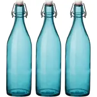 Bormioli Rocco waterfles met beugeldop - 8x stuks - turquoise transparant - 1000 ml - Giara home deco fles - weckflessen