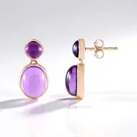 Cavill - Elegante Oorbellen - 925 Sterling Zilver - Roségoud Verguld - 6,356 ct Ovale en Kussen Marokkaanse Amethist - Bezel Zetting - Dames Sieraden