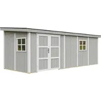 Timbela M941B-TUNDRA GREY - LP SmartSide Tuinhuis op houtbasis - 14,3 m² - 648x248xH231 cm - zonder vloer en zijwand (totaal 3 wanden) met verf