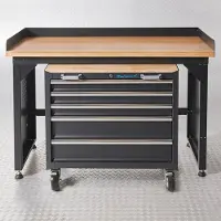 Datona Werkbank PRO - bamboe werkblad - gereedschapswagen - 150 cm - Zwart