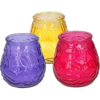 Arti Casa 6x stuks Citronella Lowboy tafelkaarsen 10 cm geel-rood-paars glas