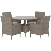 Svea - Wiley ronde tuintafel + 4 tuinstoelen - bruin staal rotan