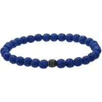 Lucardi - Heren Stainless steel herenkralenarmband blauw lavasteen - Armband - Staal - Zilverkleurig - 18 cm