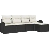 vidaXL Bankstel 5 st Zwart en Wit poly rattan