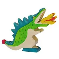 Gollnest & Kiesel Sprookjes En Ridders - Draak Groen - 19X3X13Cm - Houten Figuur - Handgemaakt