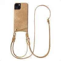 Selencia Nova Croco Telefoonhoes met Koord en Pashouder voor de Apple iPhone 14 / 13 - Toasted Almond