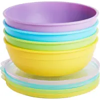 Munchkin Kinderserviesset Love-a-Bowls - 10-delig Serviesset voor Kinderen - 4 Schaaltjes, 2 Lepeltjes en 4 Dekseltjes - Kinderservies - Vanaf 4 Maanden - Vaatwasserbestendig - Magnetronbestendig