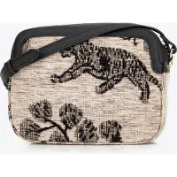 WITTCHEN Dames crossbody tas van jacquard en eco-leer, crème en zwart