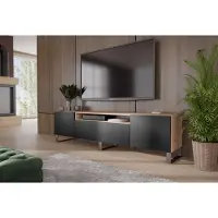 Margaret Hadas24 TV-kast Leo III, woonwand, lowboard, tv-standaard, woonwand, woonkamer, tv-board, woonkamermeubels, televisie, highboard, TV-kast, tv-lowboard, 200 cm, 3 deuren, bruin, zwart