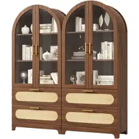 MODFU Boekenkast - Glazen Deuren, 2 Lades - Retro - MDF - Houtkleur - 80x40x175 Cm