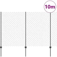 vidaXL Buiten Ketenhek met Paal 10 x 1,5 m PVC-Coated Staal Grijs Mesh