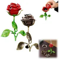 OIMG (Red+bronze, 1Set) Vintage roos wierookbrander, roosvormige houder, metaal - voor meditatie en yoga, cadeau voor vrouwen en moeders