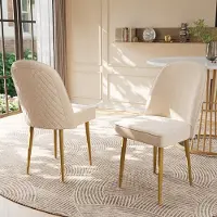 MODFU - Eetkamerstoelenset - Ergonomische Rugleuning - Antislip Voeten - Modern - MDF En Metaal - Beige - 45,5 x 62 x 87,5 cm