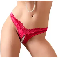 Cottelli - open damesstring met kralen en bloemen - rood - M