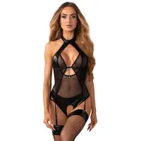 Obsessive Dominna - dames body - transparant glanzend - zwart