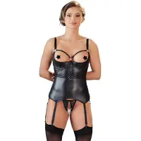 Cottelli Collection – Jarretel Hemd met Open Kruis String Hoogwaardige Uitstraling – Maat XL - Zwart