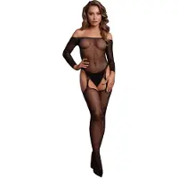 Shots - Glimmende bodystocking blote schouders - Zwart