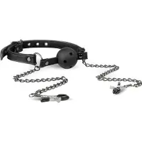Easytoys Fetish Collection Open Ball Gag Met Tepelklemmen